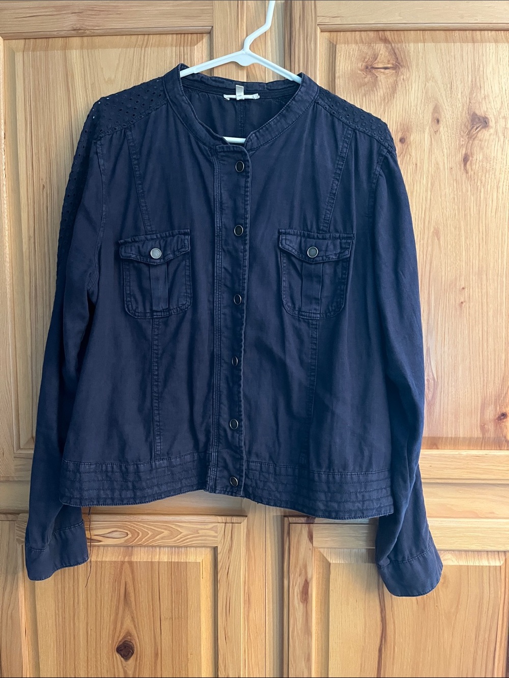 Maurices Navy Button-Front Linen Blend Jacket, size L